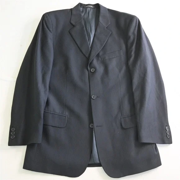 Bachrach 40R 32x32 Navy Blue Stripe Italy Made 100% Wool Mens Jacket Pants Suit‎